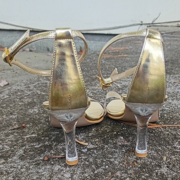 Clear And Gold Tone Ankle Strap Kitten Heel Sandals - Picture 4 of 5